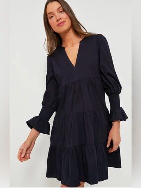 Tuckernuck Pomander Place Navy Blue Cotton Poplin Kenzo Dress Medium Preppy
